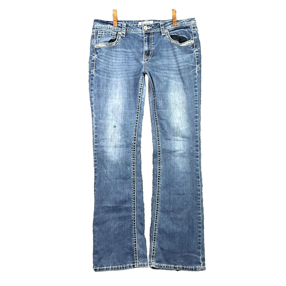 Charme Jeans Womens 32 Blue Denim Whiskering Contrast Stitch Streetwear Grunge